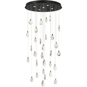 Pebble LED 36 inch Black and Polished Gold Multi-Tier Chandelier Ceiling Light in Clear Crystal