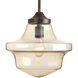 Academy 1 Light 12 inch Antique Bronze Pendant Ceiling Light in Clear Seeded Light Umber Seeded Glass