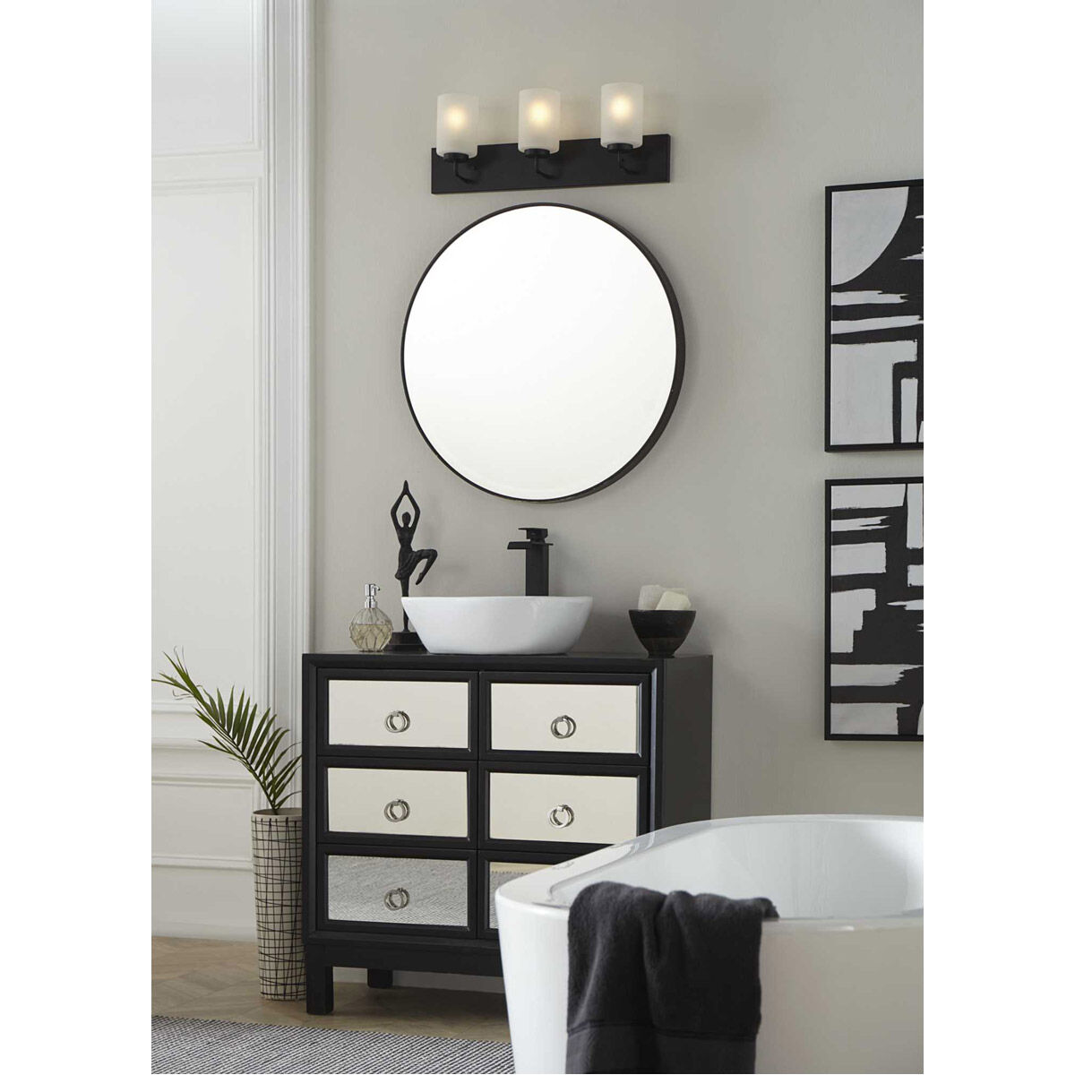 Merry 3 Light 24 inch Matte Black Bath Vanity Light Wall Light