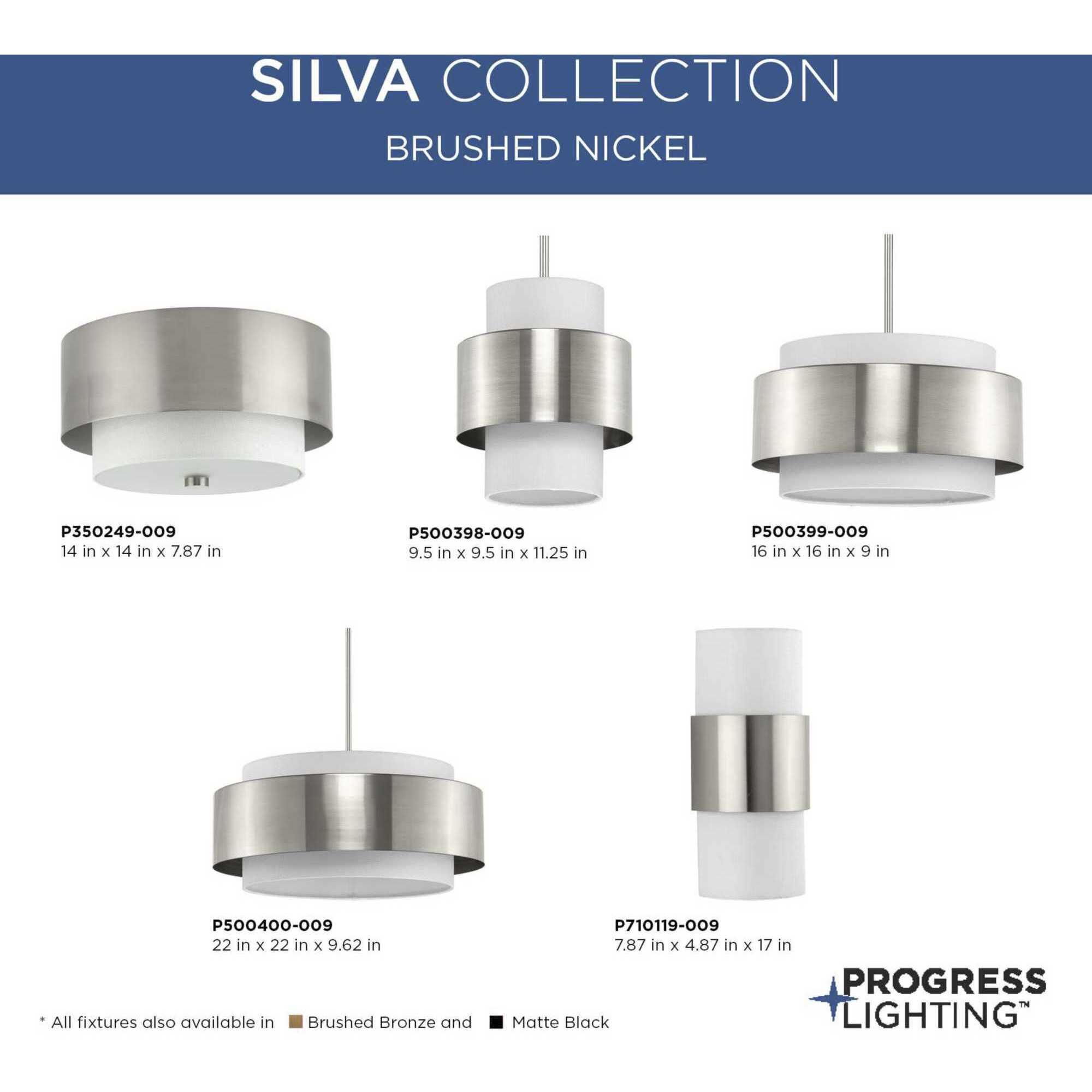 Silva 1 Light 9.5 inch Brushed Nickel Pendant Ceiling Light, Design Series