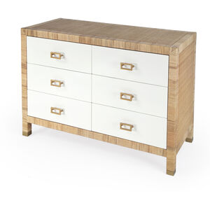 Corfu 6 Drawer Natural Rattan Double Dresser in Natural and White