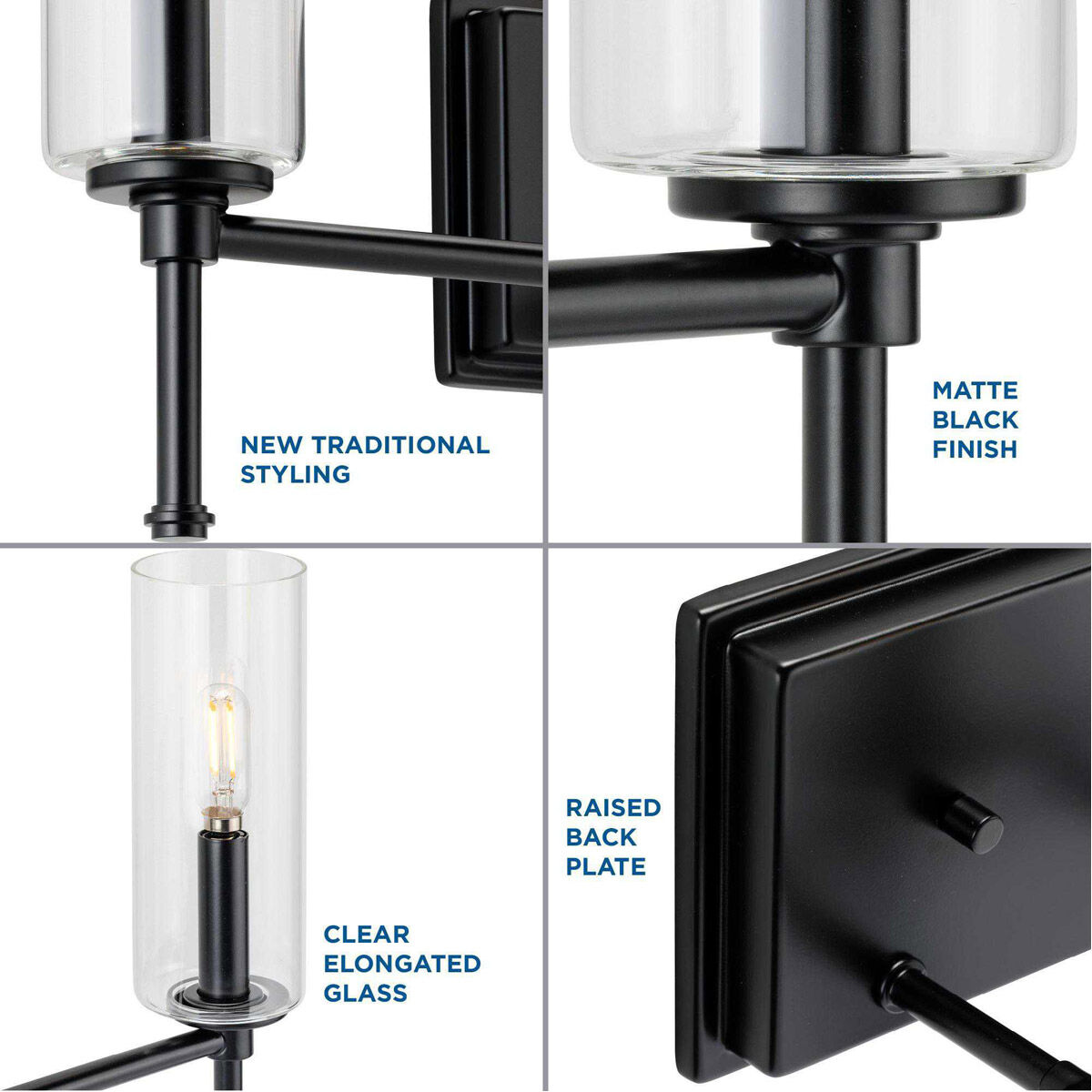 Elara 3 Light 22 inch Matte Black Bath Vanity Wall Light