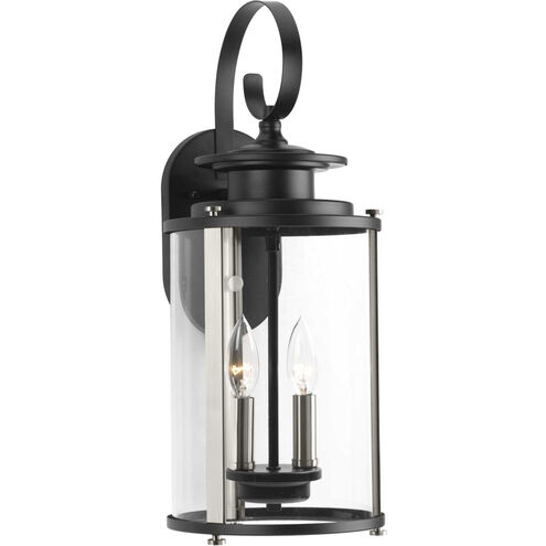 Squire 2 Light 19 inch Matte Black Outdoor Wall Lantern in Black and Stainless Steel, Medium