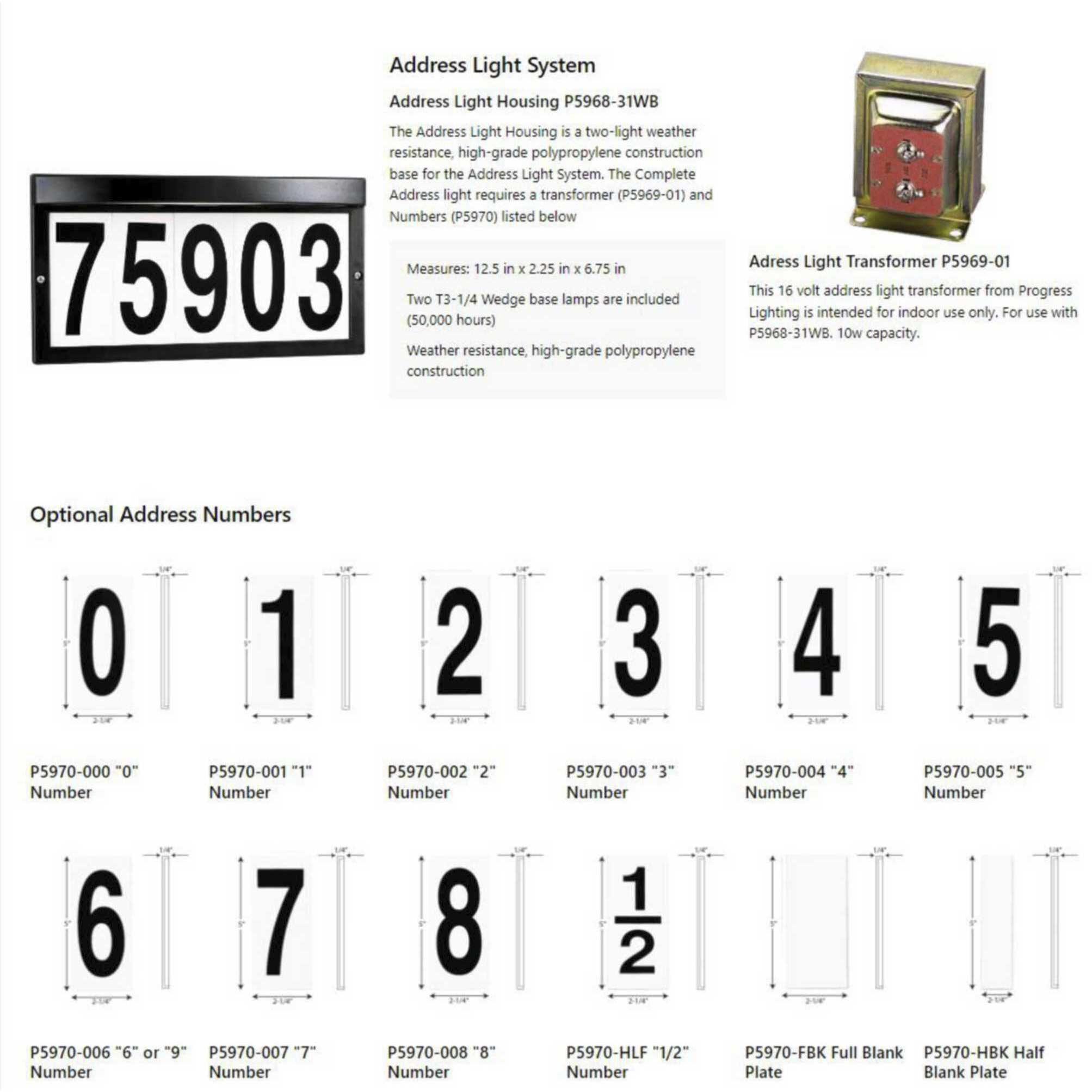 Address Light White Address Light Tile in 1/2 Text