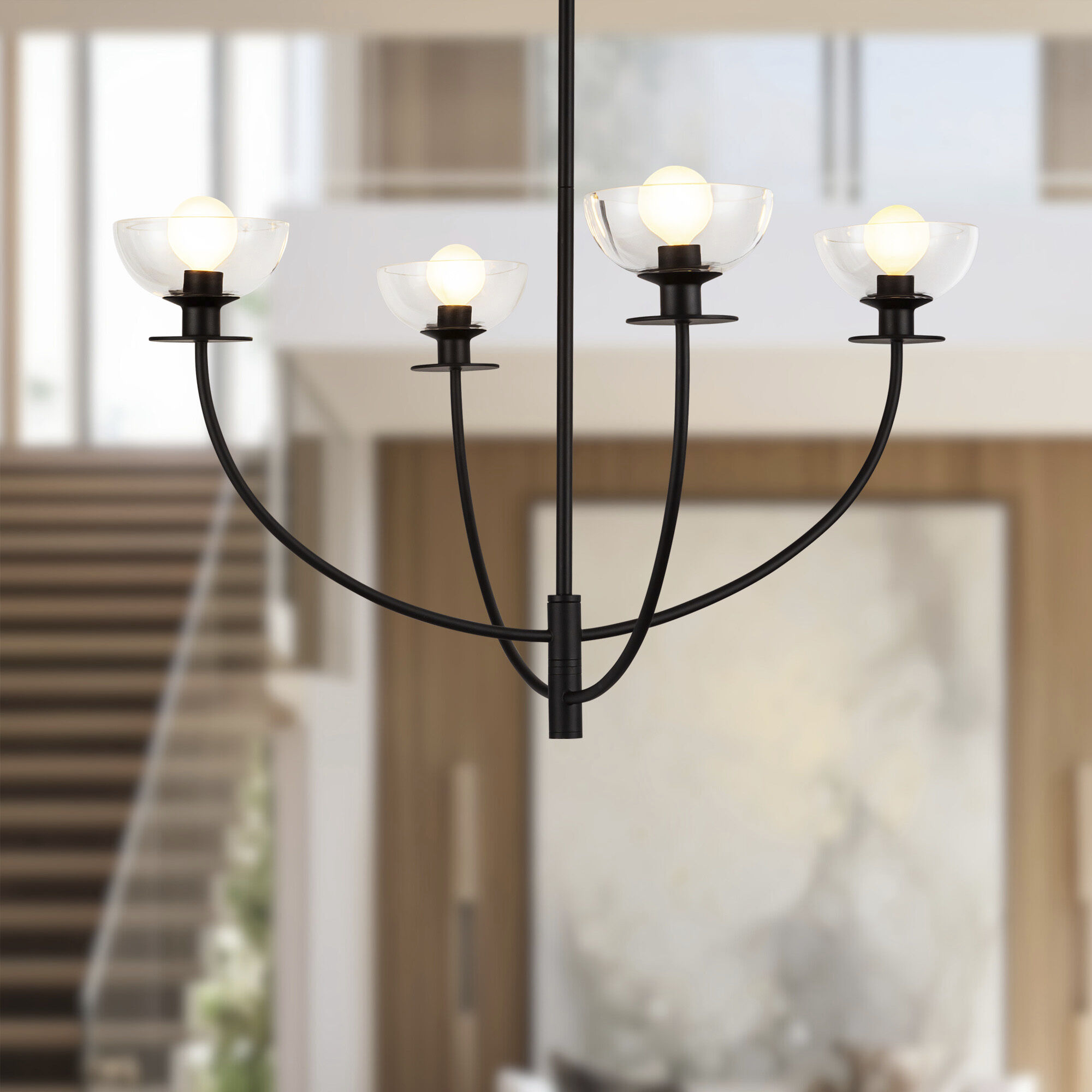 Alora Mood Sylvia 4 Light 26.5 inch Matte Black/Clear Glass Chandelier Ceiling Light