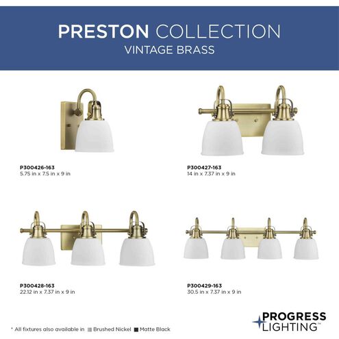 Preston 2 Light 14 inch Vintage Brass Vanity Light Wall Light