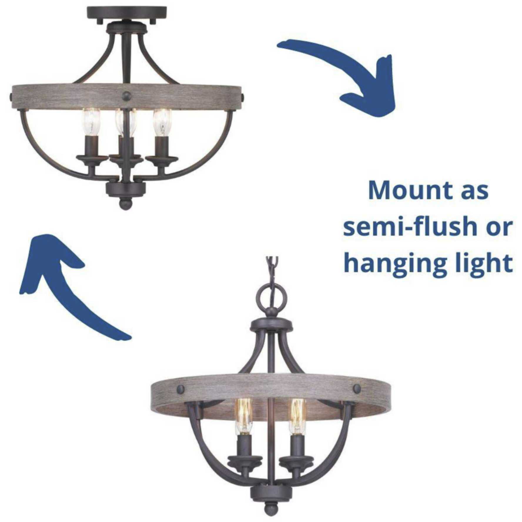 Gulliver 4 Light 15 inch Graphite Semi-Flush Mount Convertible Ceiling Light