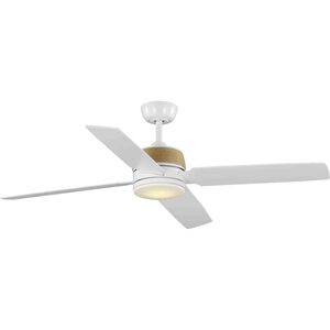 Shaffer II 56 inch Satin White with Matte White/Natural Cherry Blades Ceiling Fan, Progress LED