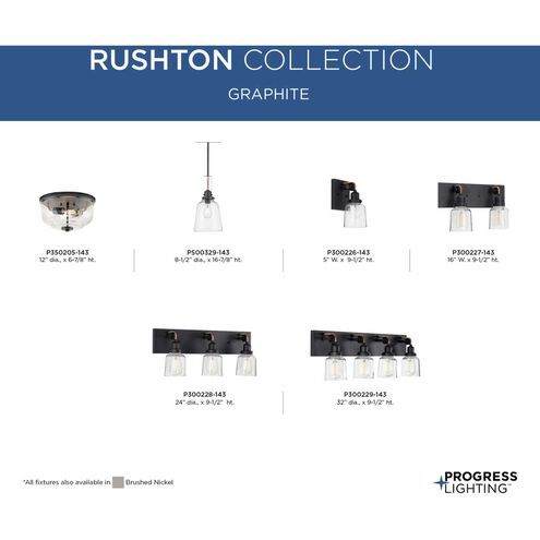 Rushton 2 Light 16 inch Graphite Bath Vanity Wall Light
