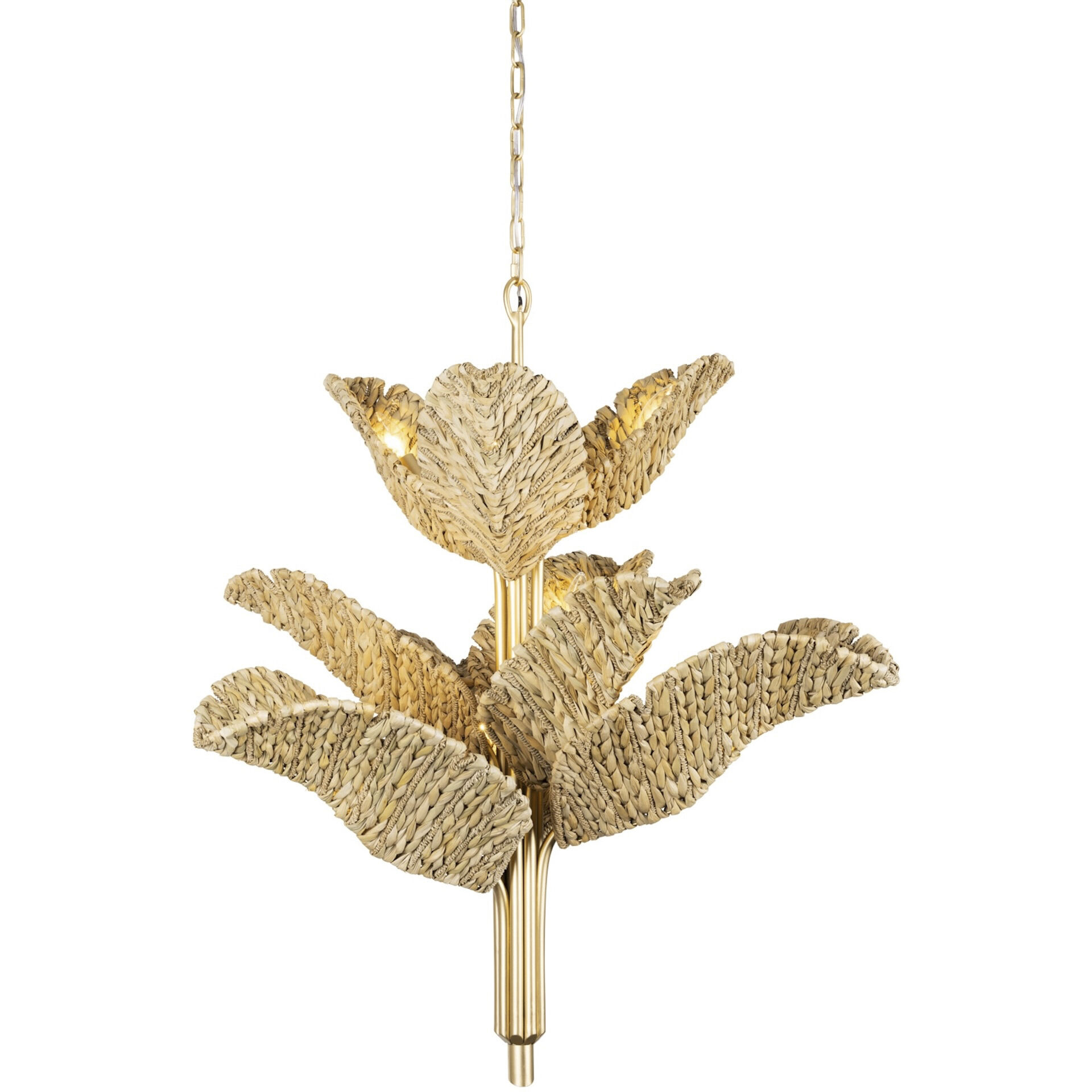 Banana Leaf 9 Light 36.75 inch French Gold with Natural Seagrass Chandelier Ceiling Light