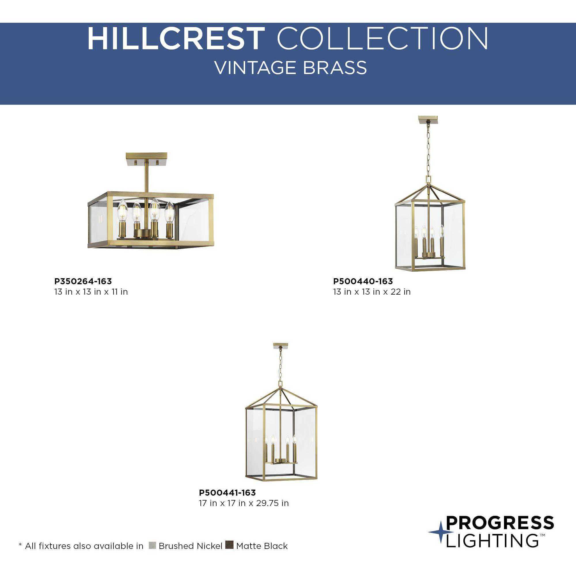 Hillcrest 4 Light 13 inch Vintage Brass Foyer Light Ceiling Light