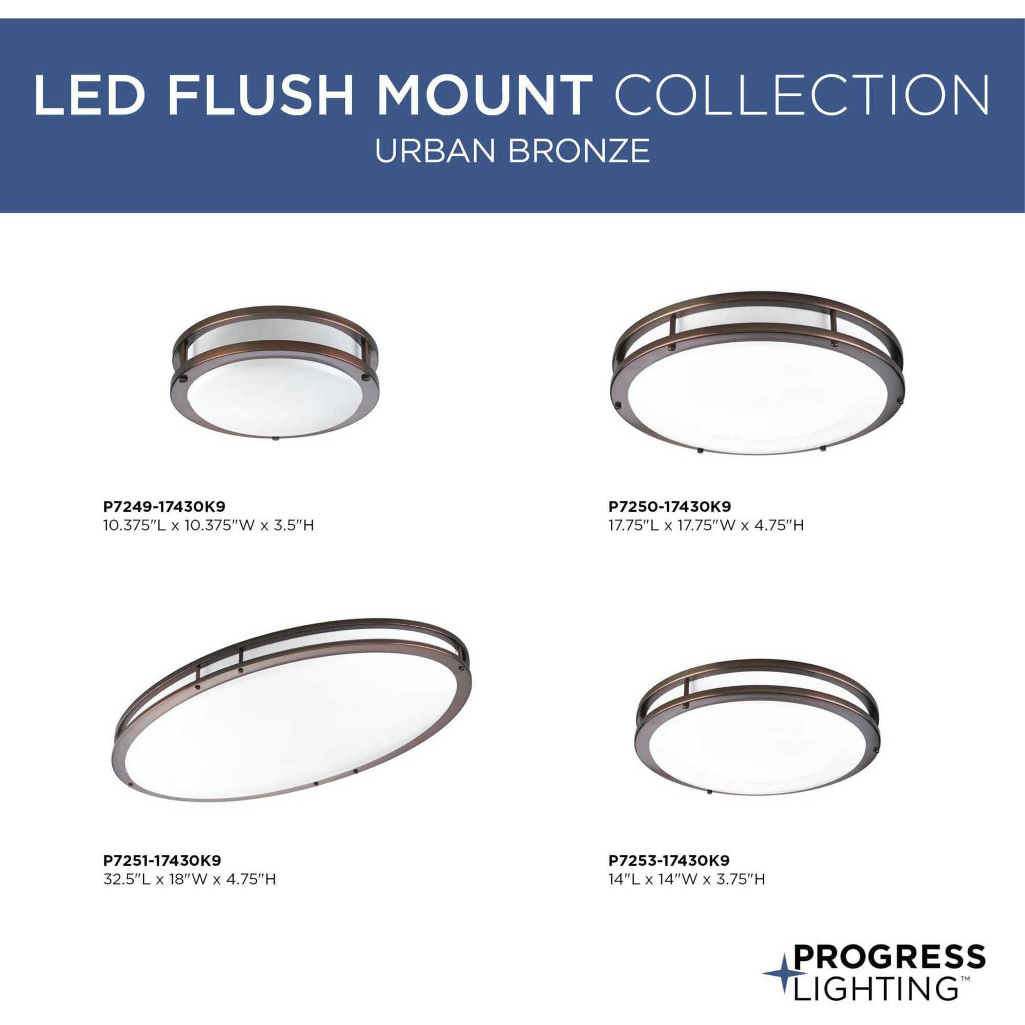 LED CTC COMM LED 14 inch Urban Bronze Flush Mount Ceiling Light, Progress LED