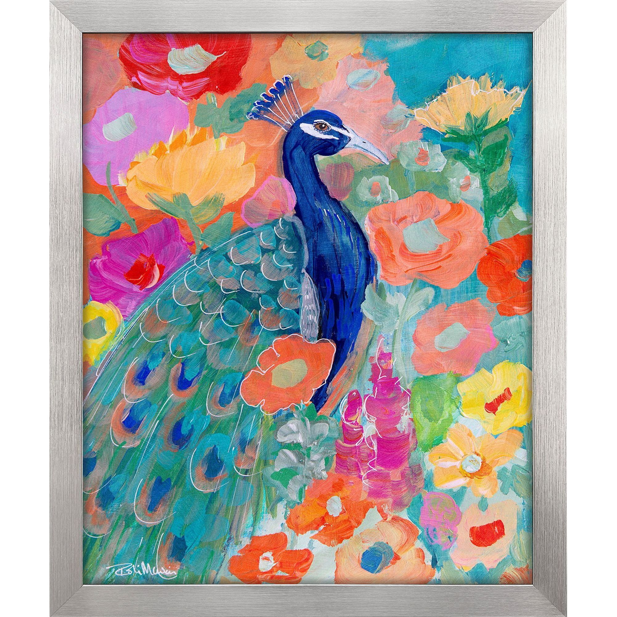 Floral Peacock 32 X 26 inch Non-Glass Framed Art, Propac