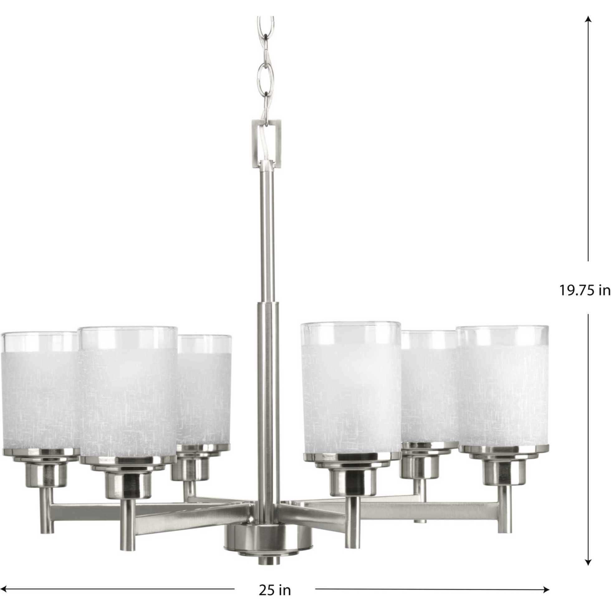 Alexa 6 Light 25 inch Brushed Nickel Chandelier Ceiling Light in Etched Linen with Clear Top