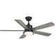 Tarsus 52 inch Matte Black with Matte Black/Rustic Charcoal Blades Ceiling Fan, Progress LED