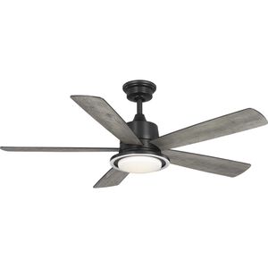 Tarsus 52 inch Matte Black with Matte Black/Rustic Charcoal Blades Ceiling Fan, Progress LED
