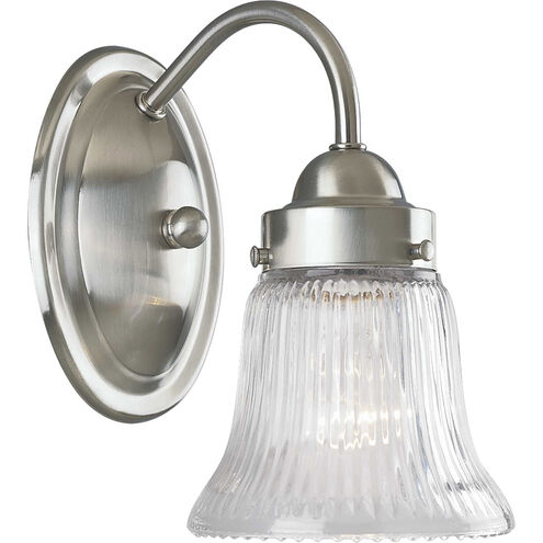 Economy Fluted Glass 1 Light 4.88 inch Brushed Nickel Bath Vanity Wall Light in Clear Prismatic