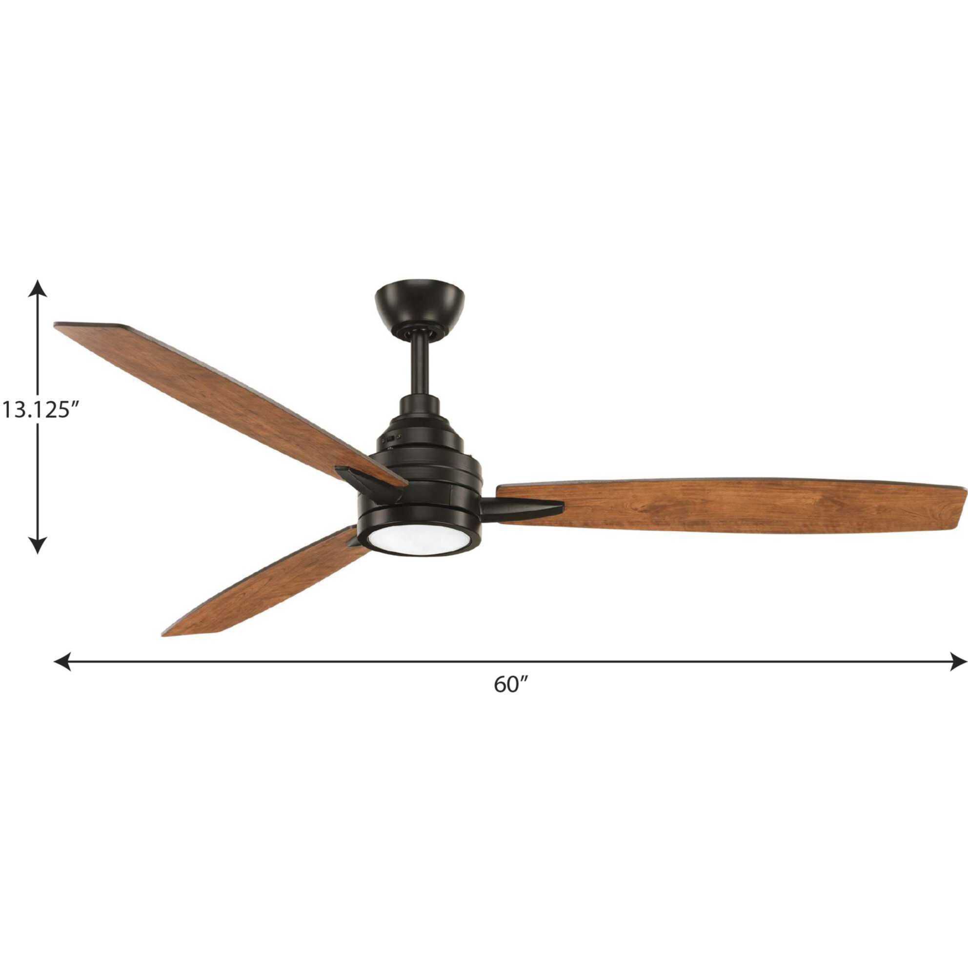 Gaze 60 inch Antique Bronze with Walnut/Cherry Blades Ceiling Fan, Progress LED