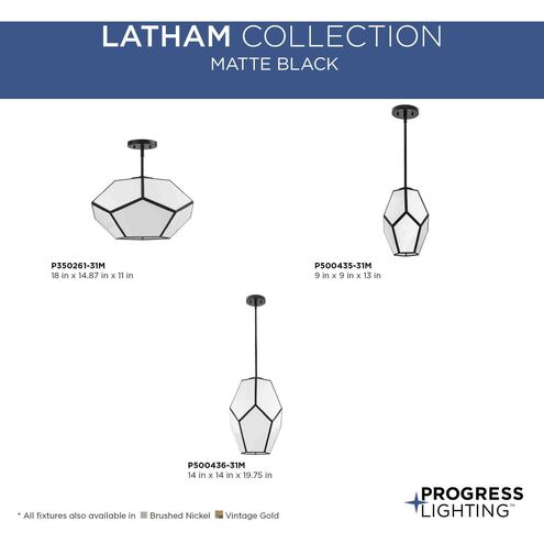 Latham 3 Light 18 inch Matte Black Semi-Flush Mount Ceiling Light