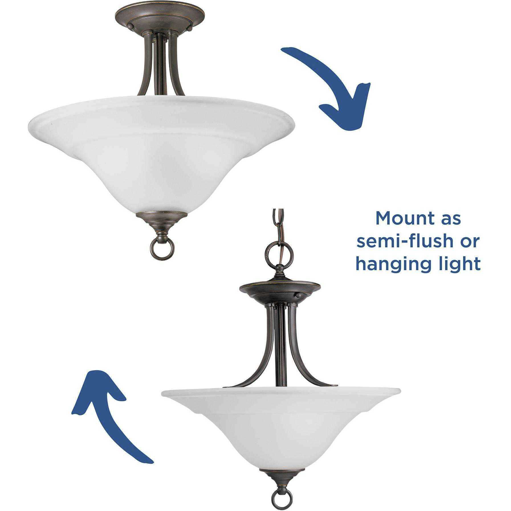 Trinity 2 Light 16 inch Antique Bronze Semi-Flush Mount Ceiling Light