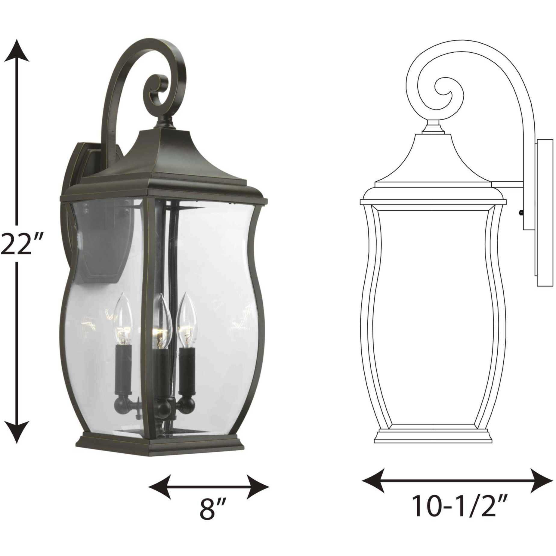 Township 3 Light 22 inch Oil Rubbed Bronze Outdoor Wall Lantern, Large