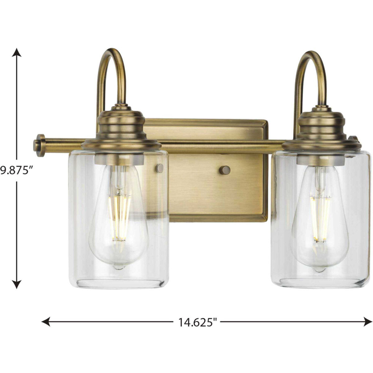 Aiken 2 Light 15 inch Vintage Brass Bath Vanity Wall Light