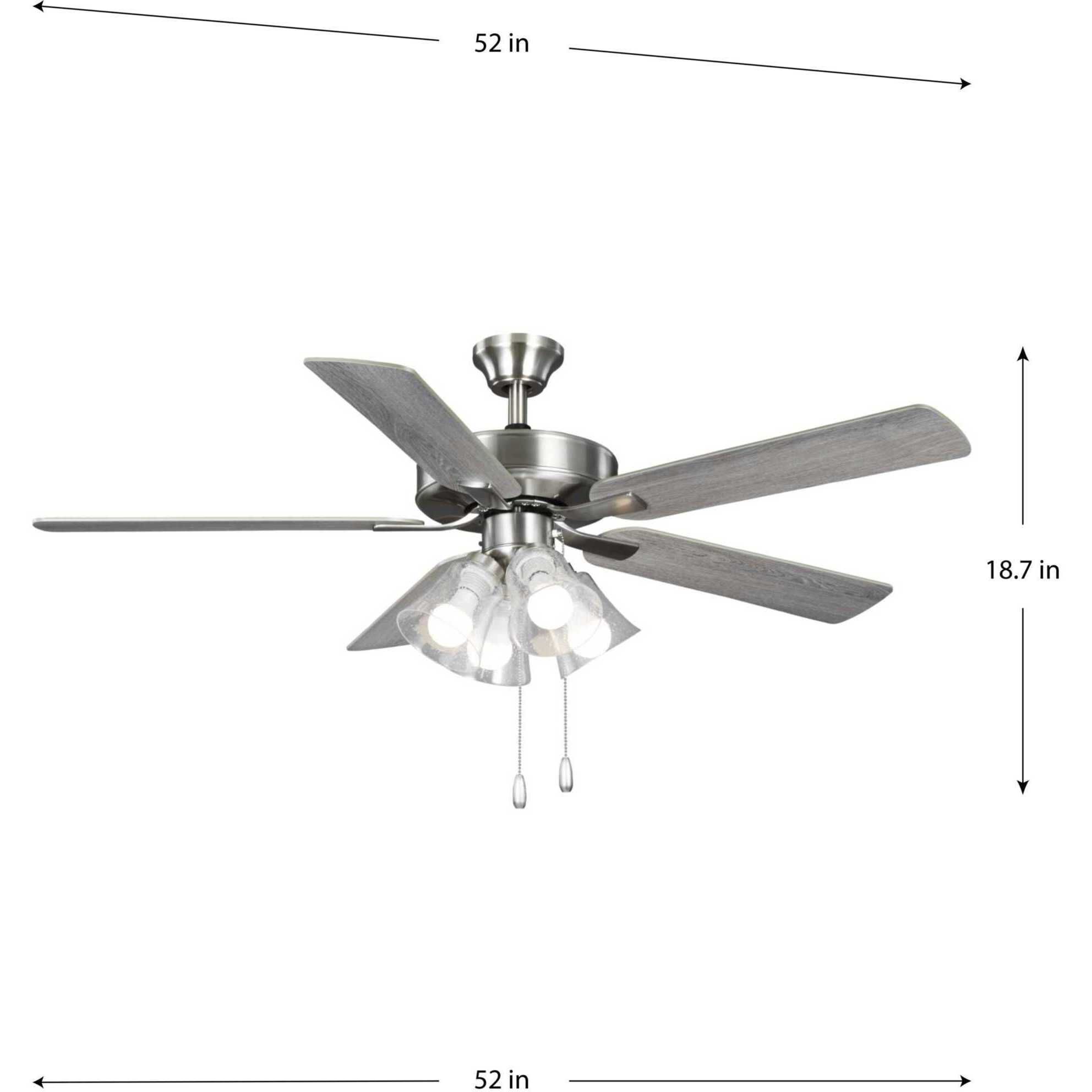 AirPro Builder 52 inch Brushed Nickel with Silver/Grey Weathered Wood Blades Ceiling Fan