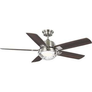 Tompkins 52 inch Brushed Nickel with Silver/American Walnut Blades Ceiling Fan, Progress LED