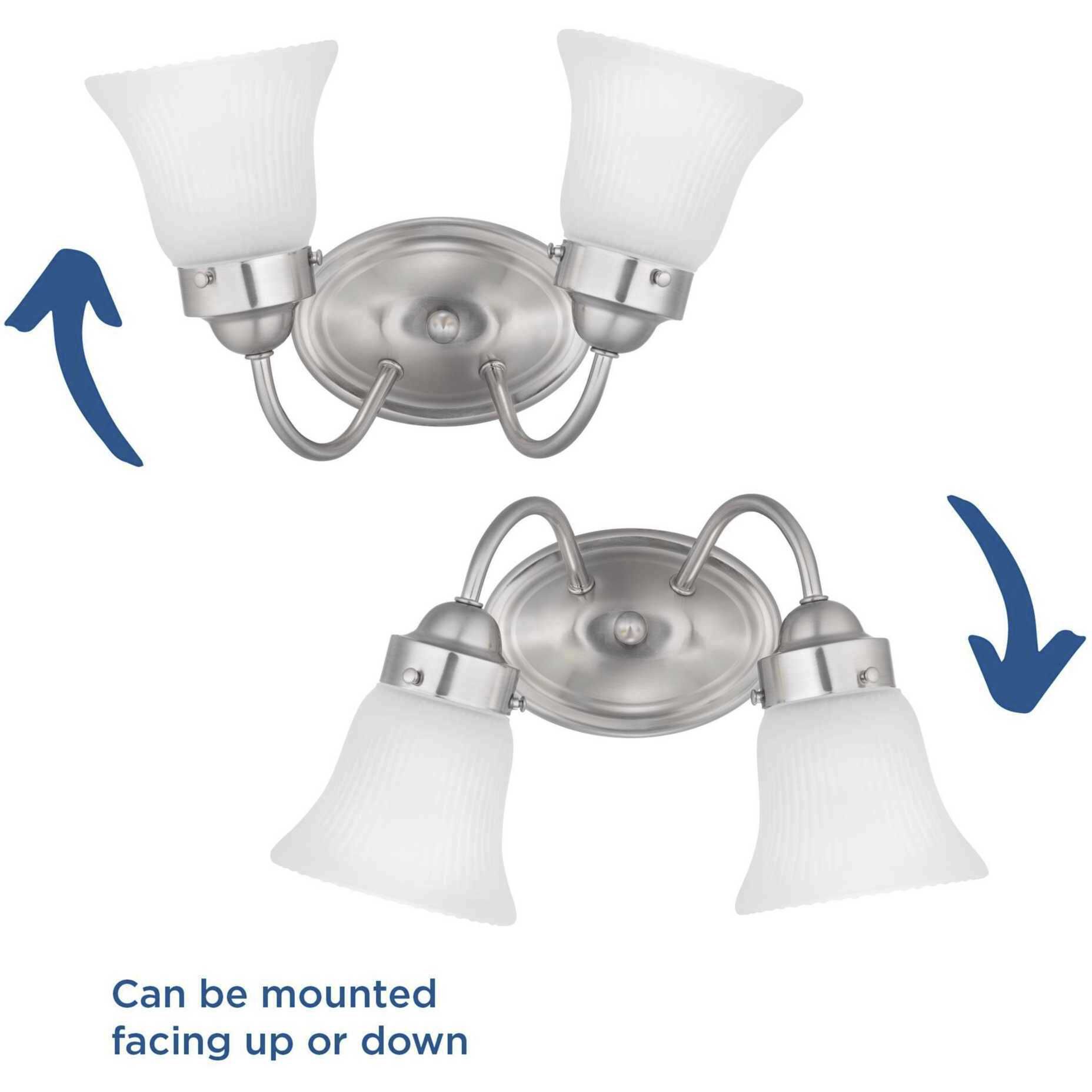 Fluted Glass 2 Light 11.75 inch Brushed Nickel Bath Vanity Wall Light in Etched