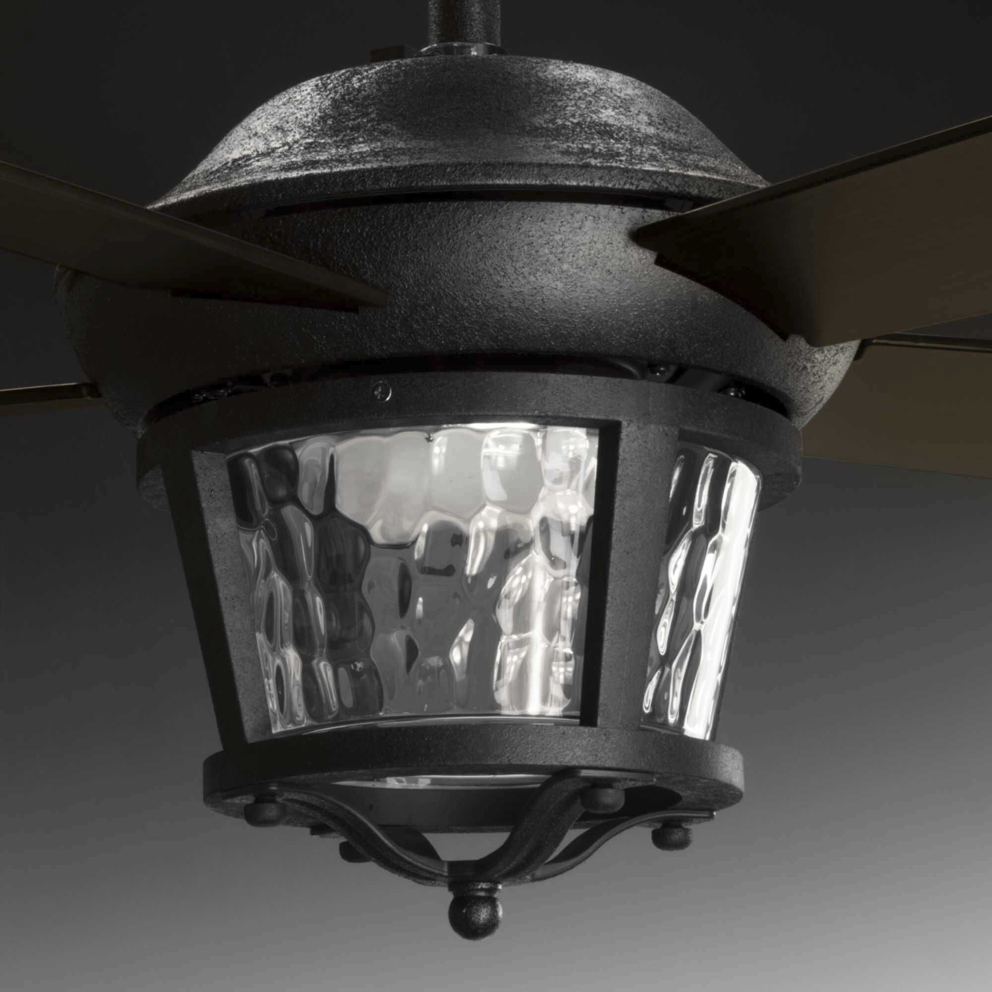 Smyrna 52 inch Forged Black with Toasted Oak Blades Indoor/Outdoor Ceiling Fan, Progress LED