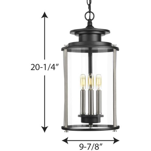 Squire 3 Light 10 inch Matte Black Outdoor Hanging Lantern in Black and Stainless Steel