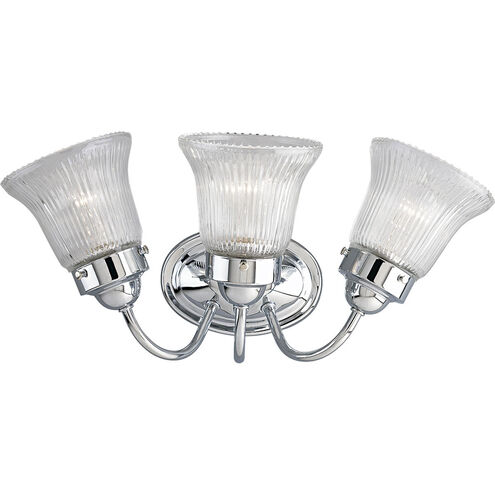 Economy Fluted Glass 3 Light 16 inch Polished Chrome Bath Vanity Wall Light in Clear Fluted