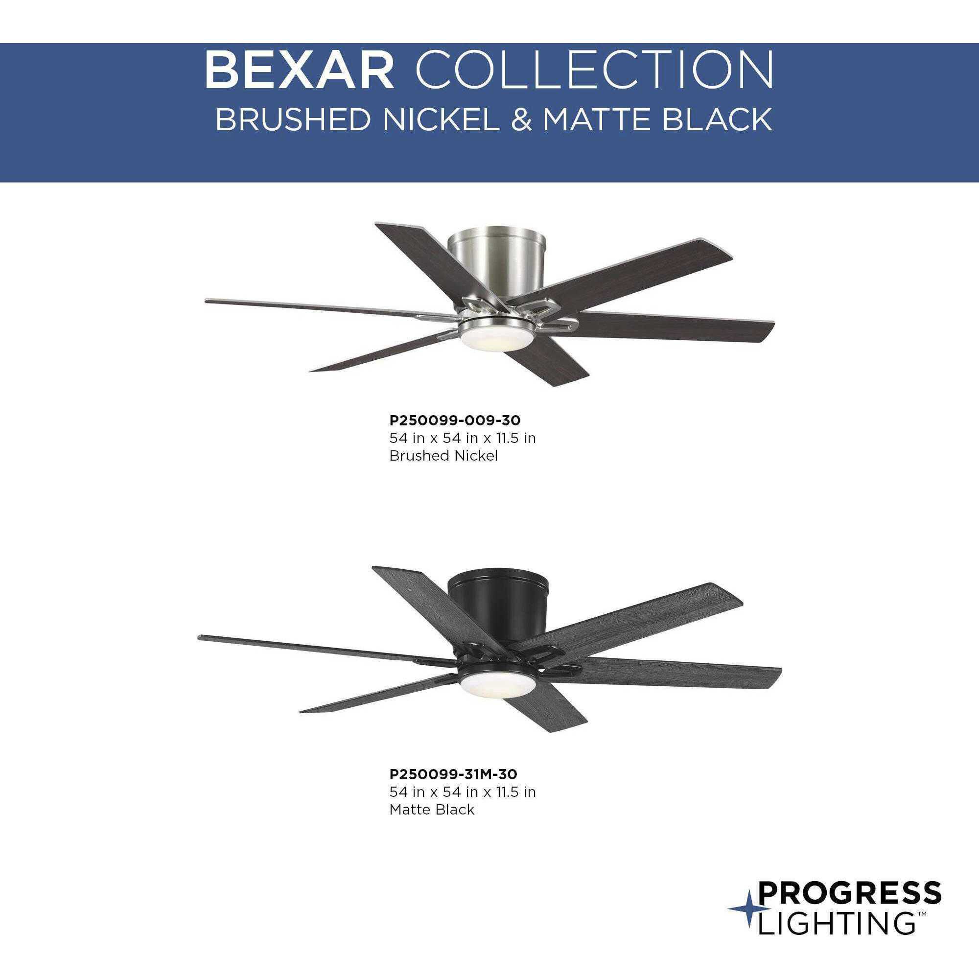 Bexar 54 inch Matte Black with Distressed Ebony/Matte Black Blades Ceiling Fan, Progress LED