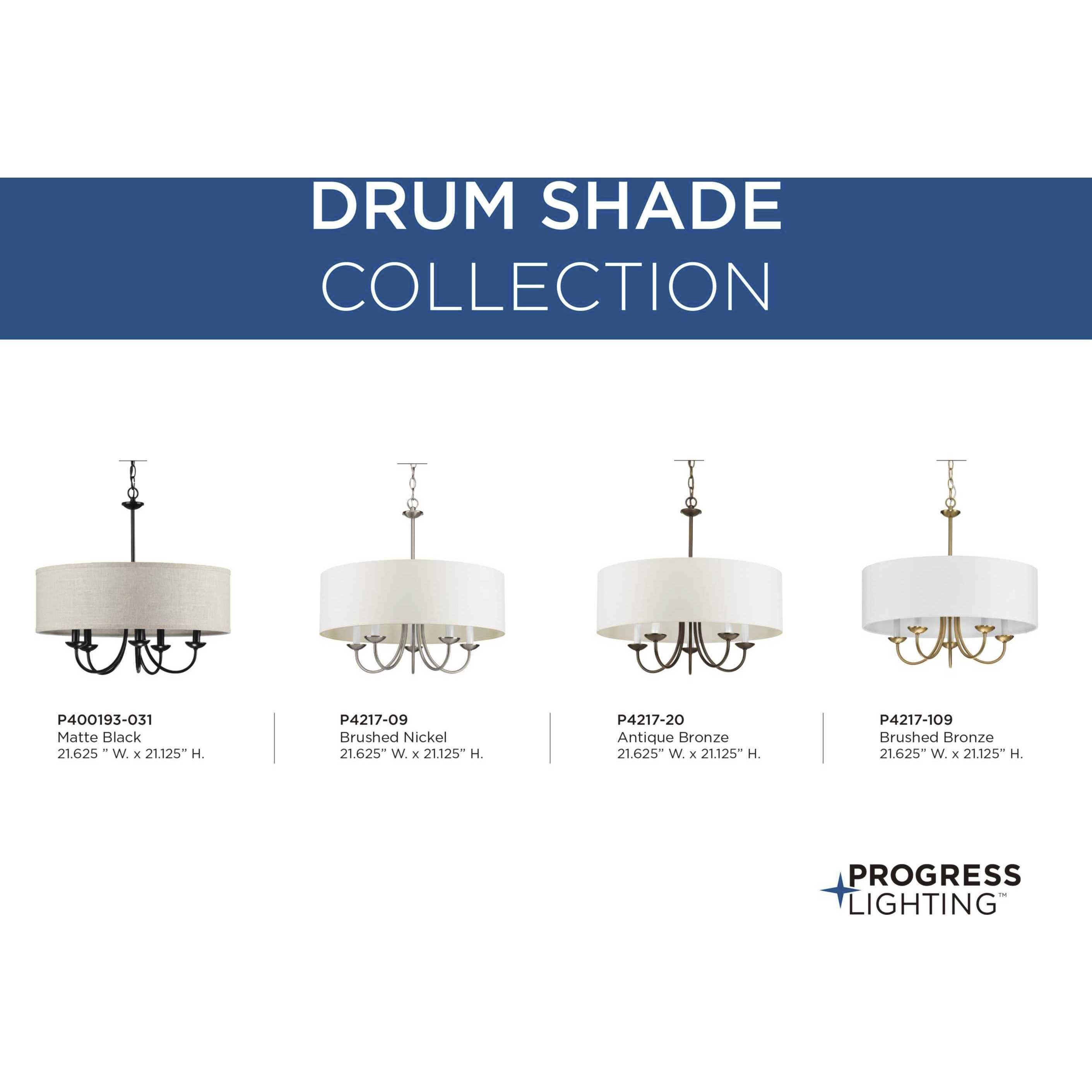 Progress P4217 09 Drum Shade 5 Light 22 inch Brushed Nickel Chandelier Ceiling Light