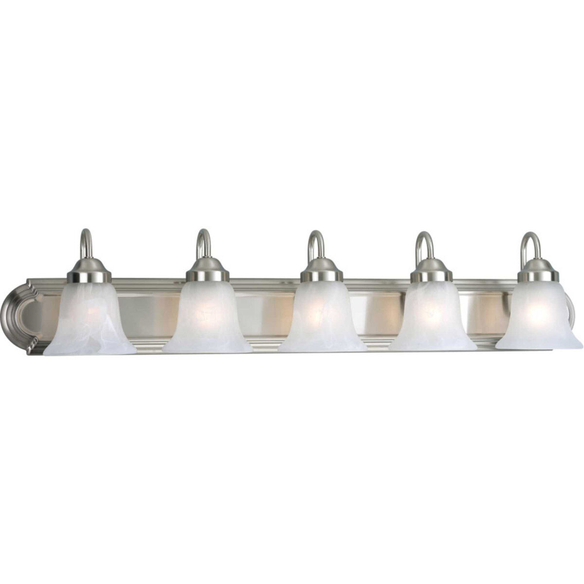Alabaster Glass 5 Light 36 inch Brushed Nickel Bath Vanity Wall Light