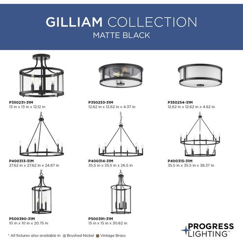 Gilliam 3 Light 10 inch Matte Black Foyer Light Ceiling Light
