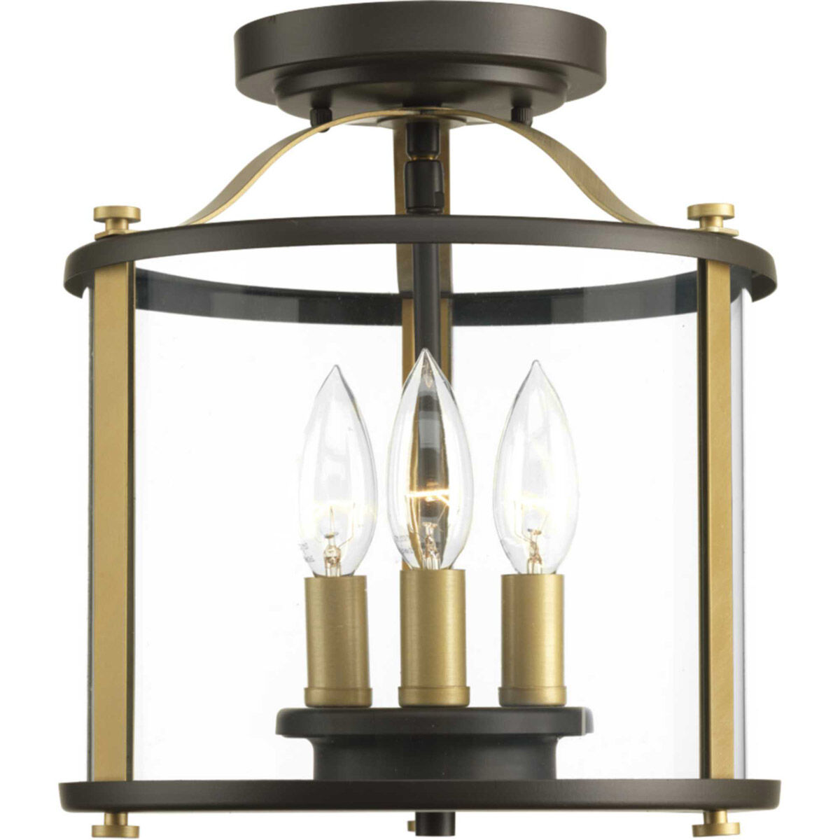 Squire 3 Light 10 inch Antique Bronze Outdoor Semi-Flush Convertible in Antique Bronze and Vintage Brass