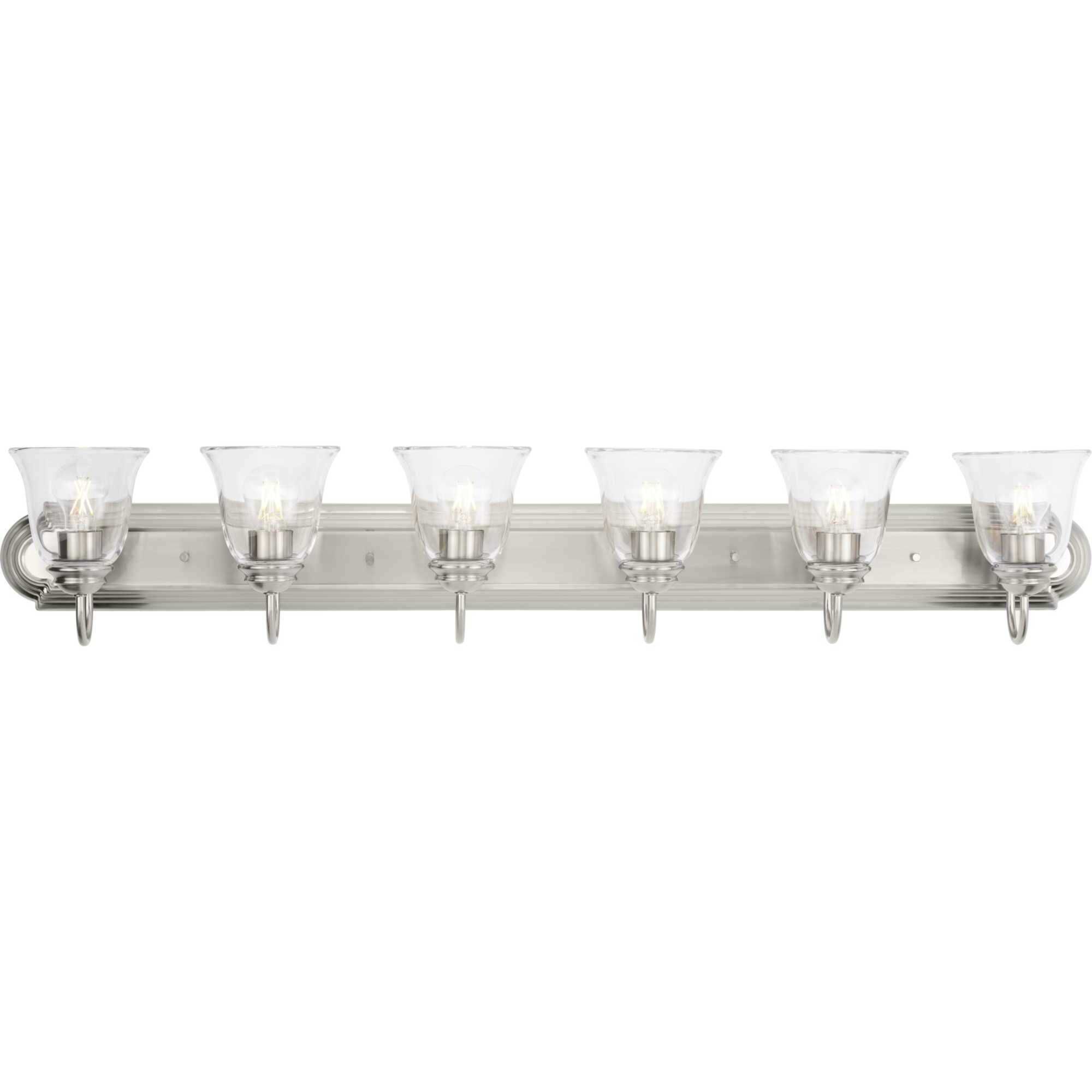 Clear Glass 6 Light 48 inch Brushed Nickel Vanity Light Wall Light