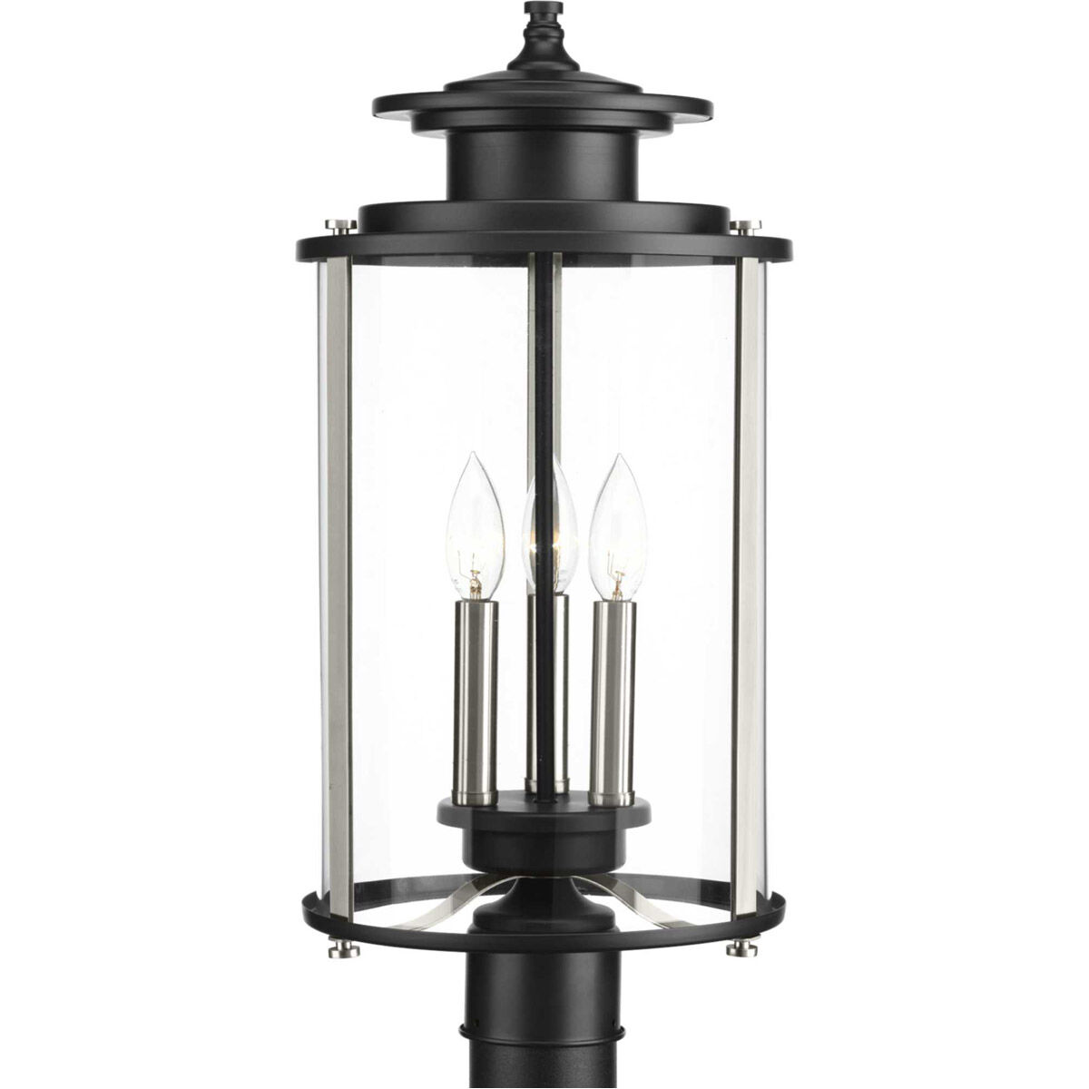 Squire 3 Light 23 inch Matte Black Outdoor Post Lantern in Black and Stainless Steel