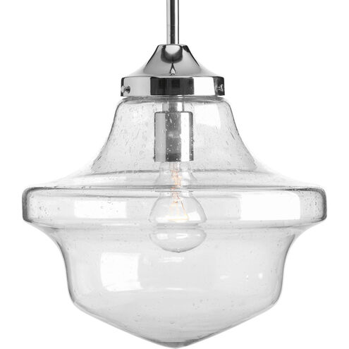 Academy 1 Light Polished Chrome Pendant Ceiling Light in Clear Seeded Light Seeded Glass
