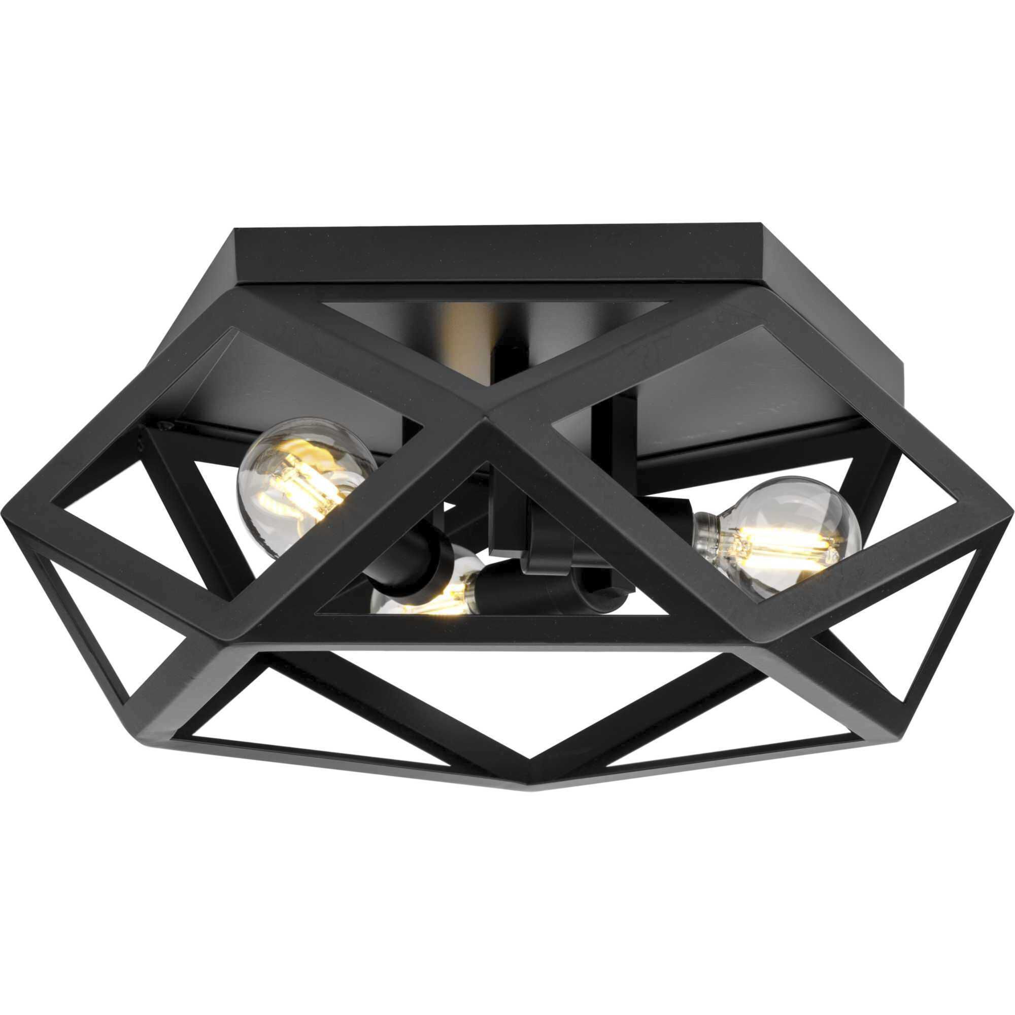 Saucedo 3 Light 14.62 inch Matte Black Flush Mount Ceiling Light, Design Series