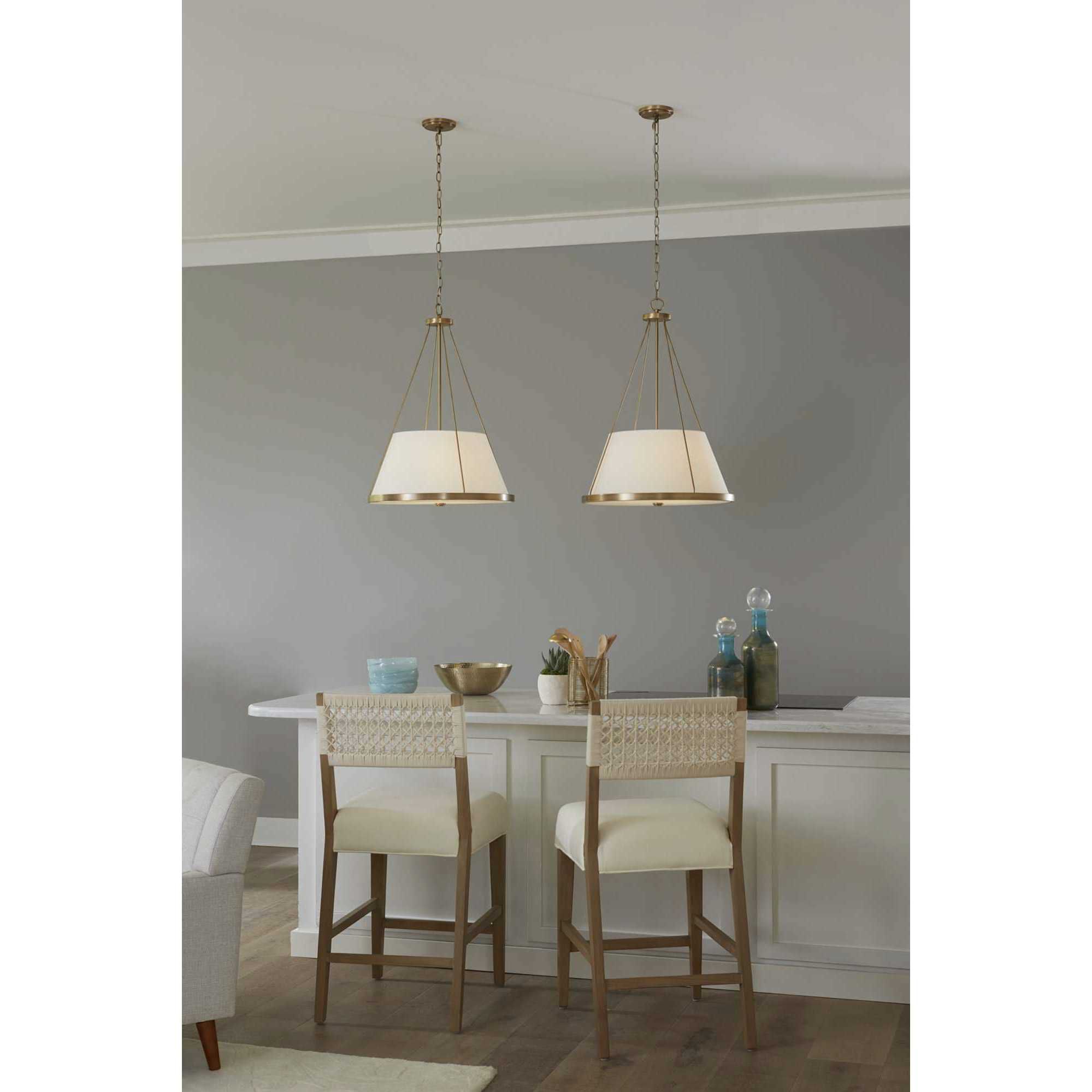 Saffert 3 Light 22 inch Vintage Brass Pendant Ceiling Light, Design Series