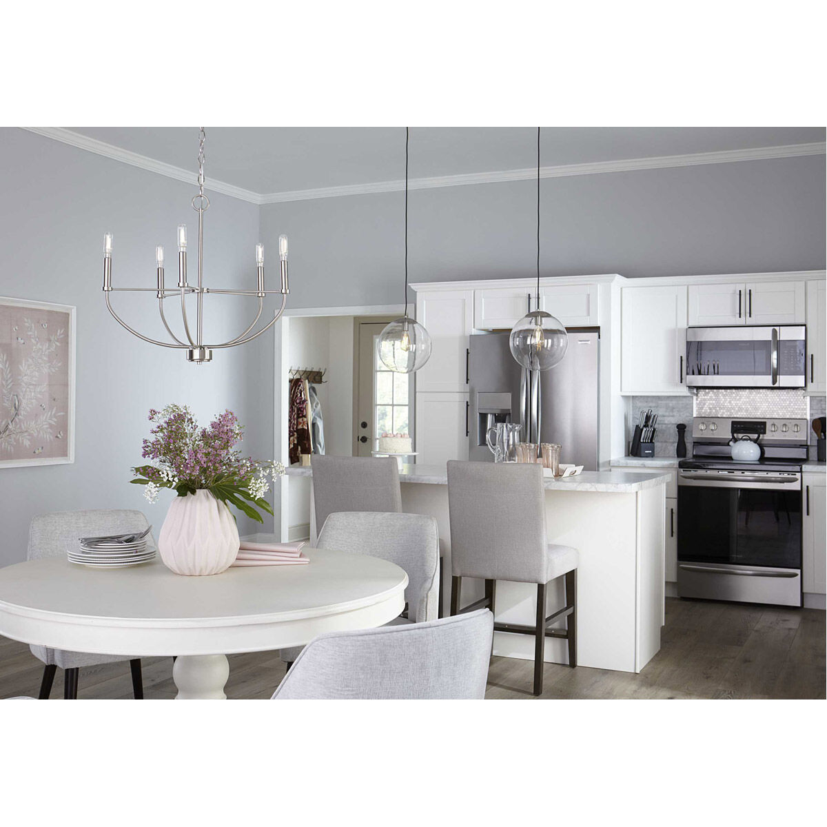 Leyden 5 Light 22 inch Brushed Nickel Chandelier Ceiling Light