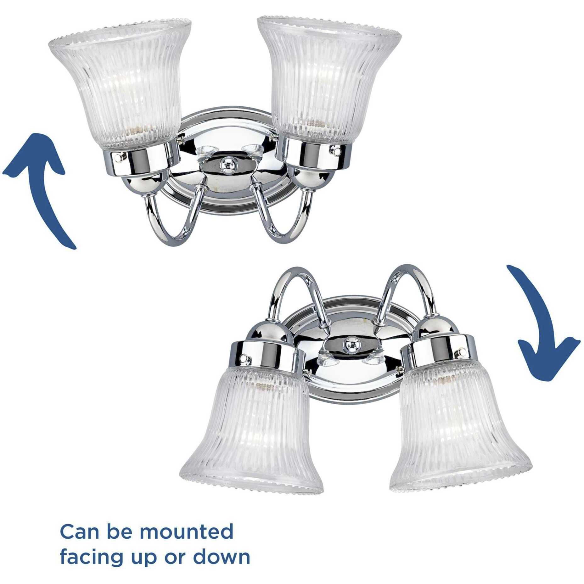 Economy Fluted Glass 2 Light 11.75 inch Polished Chrome Bath Vanity Wall Light in Clear Prismatic