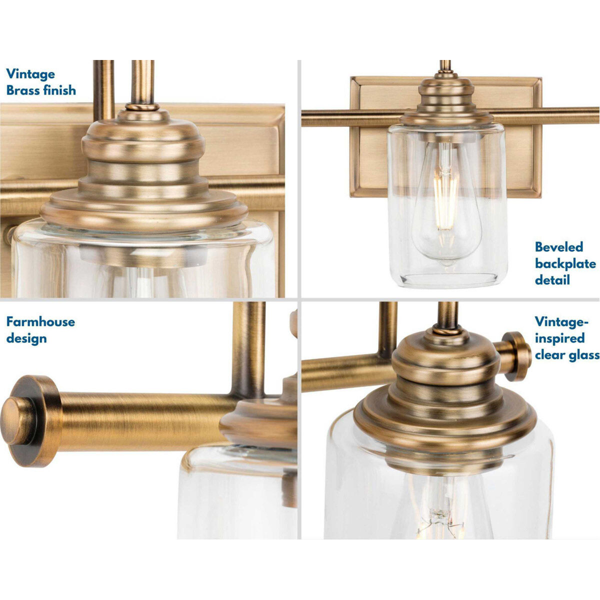 Aiken 2 Light 15 inch Vintage Brass Bath Vanity Wall Light