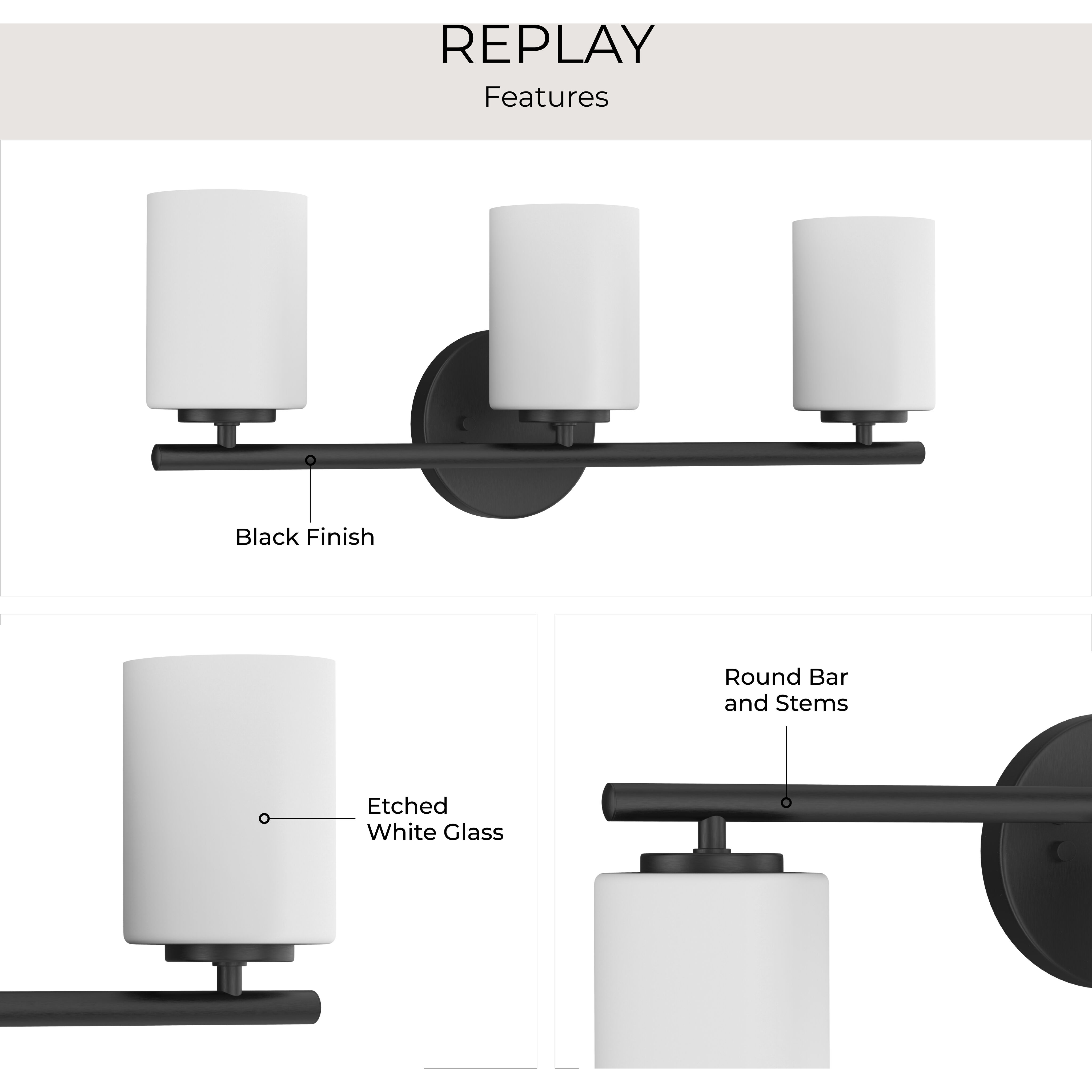 Replay 3 Light 22 inch Black Bath Vanity Wall Light