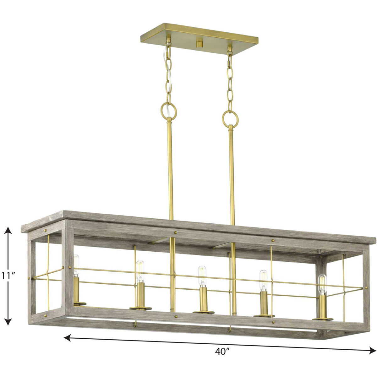 Hedgerow 5 Light 40 inch Distressed Brass Island Chandelier Ceiling Light