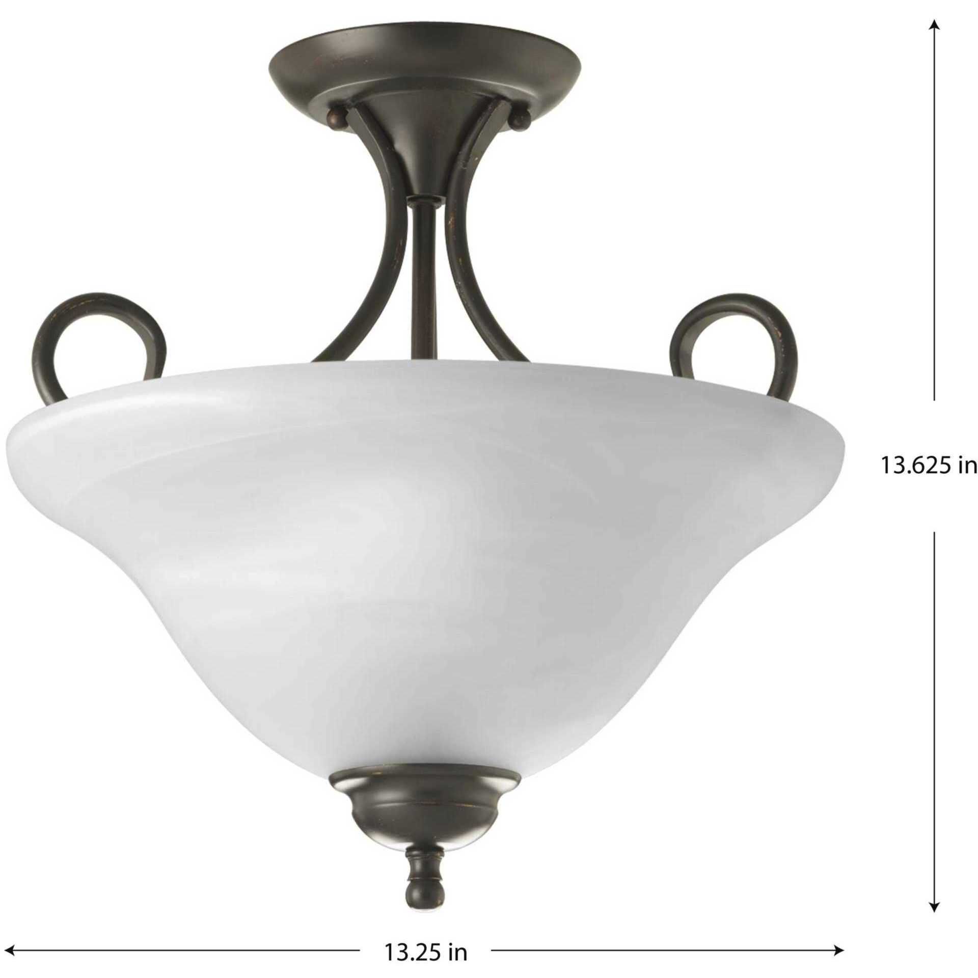 Melon 2 Light 13.25 inch Antique Bronze Semi-Flush Mount Ceiling Light in Alabaster Glass