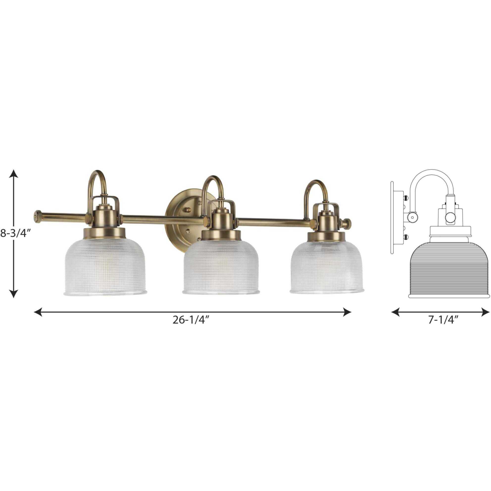 Archie 3 Light 26.25 inch Vintage Brass Bath Vanity Wall Light