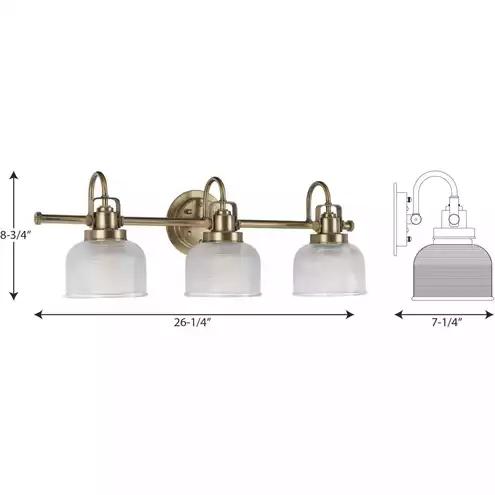 P2992 Progress P2992-163 Archie 3 Light 26.25 inch Vintage Brass Bath Vanity ...